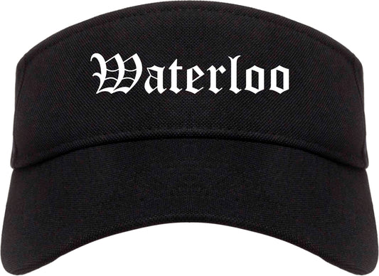 Waterloo New York NY Old English Mens Visor Cap Hat Black