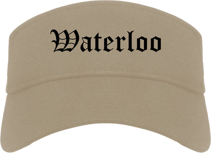 Waterloo New York NY Old English Mens Visor Cap Hat Khaki