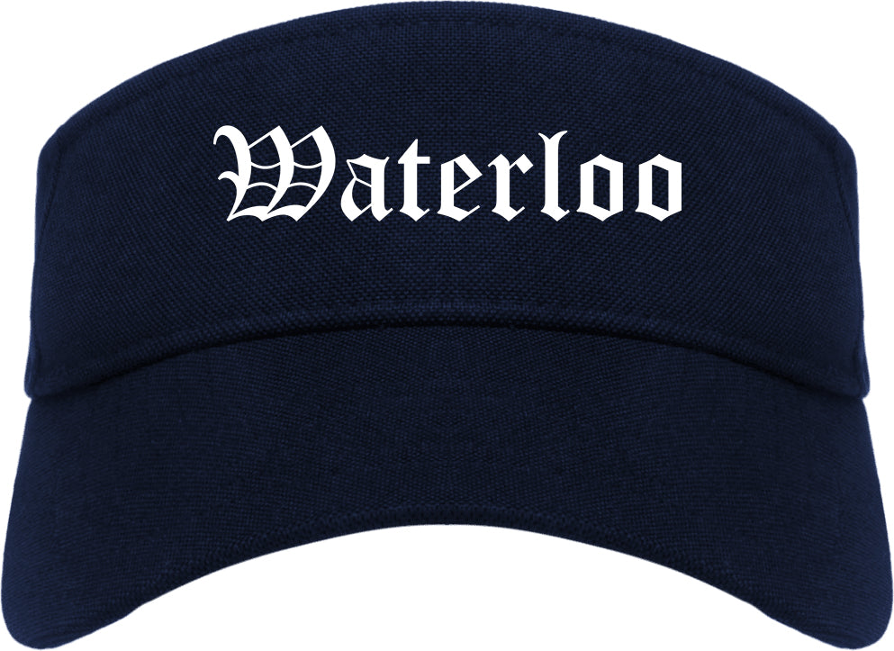 Waterloo New York NY Old English Mens Visor Cap Hat Navy Blue