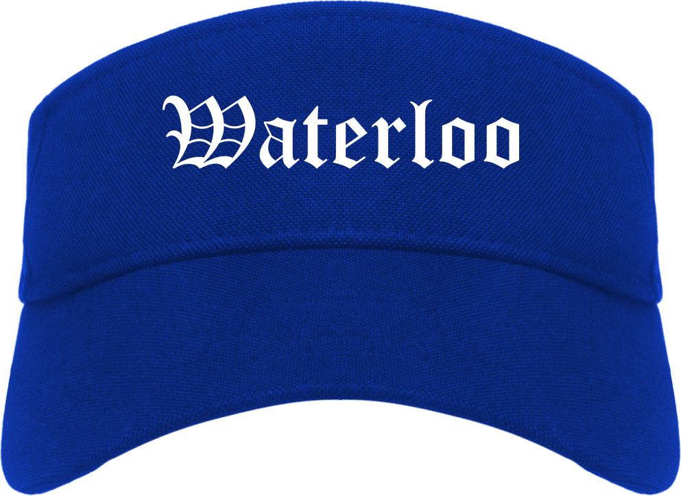 Waterloo New York NY Old English Mens Visor Cap Hat Royal Blue