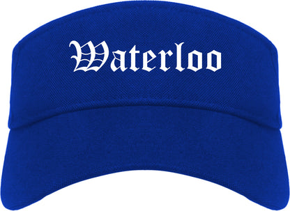Waterloo New York NY Old English Mens Visor Cap Hat Royal Blue