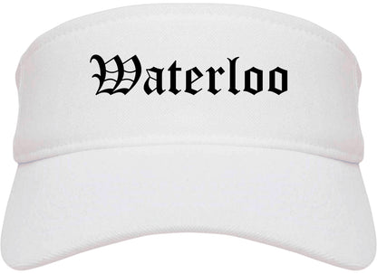 Waterloo New York NY Old English Mens Visor Cap Hat White