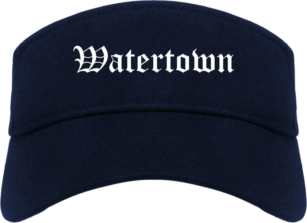 Watertown Massachusetts MA Old English Mens Visor Cap Hat Navy Blue