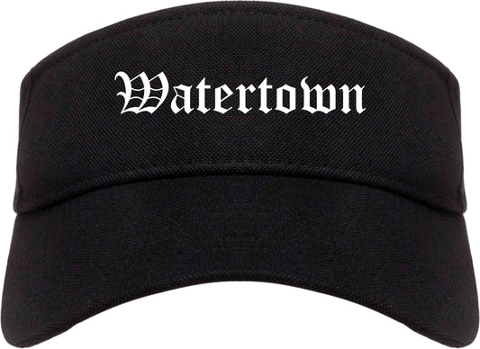 Watertown New York NY Old English Mens Visor Cap Hat Black