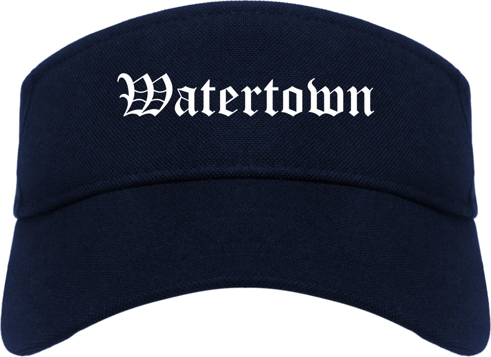 Watertown New York NY Old English Mens Visor Cap Hat Navy Blue