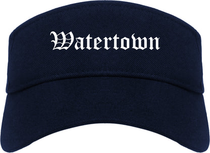 Watertown New York NY Old English Mens Visor Cap Hat Navy Blue