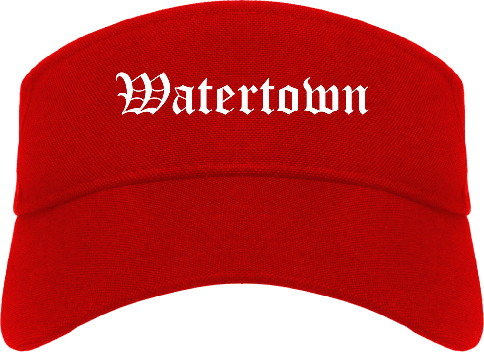 Watertown New York NY Old English Mens Visor Cap Hat Red
