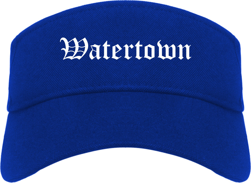 Watertown New York NY Old English Mens Visor Cap Hat Royal Blue