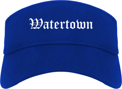 Watertown New York NY Old English Mens Visor Cap Hat Royal Blue