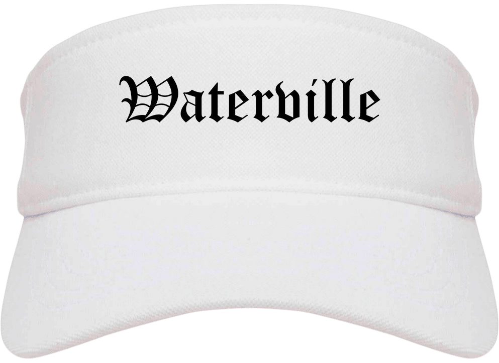 Waterville Maine ME Old English Mens Visor Cap Hat White