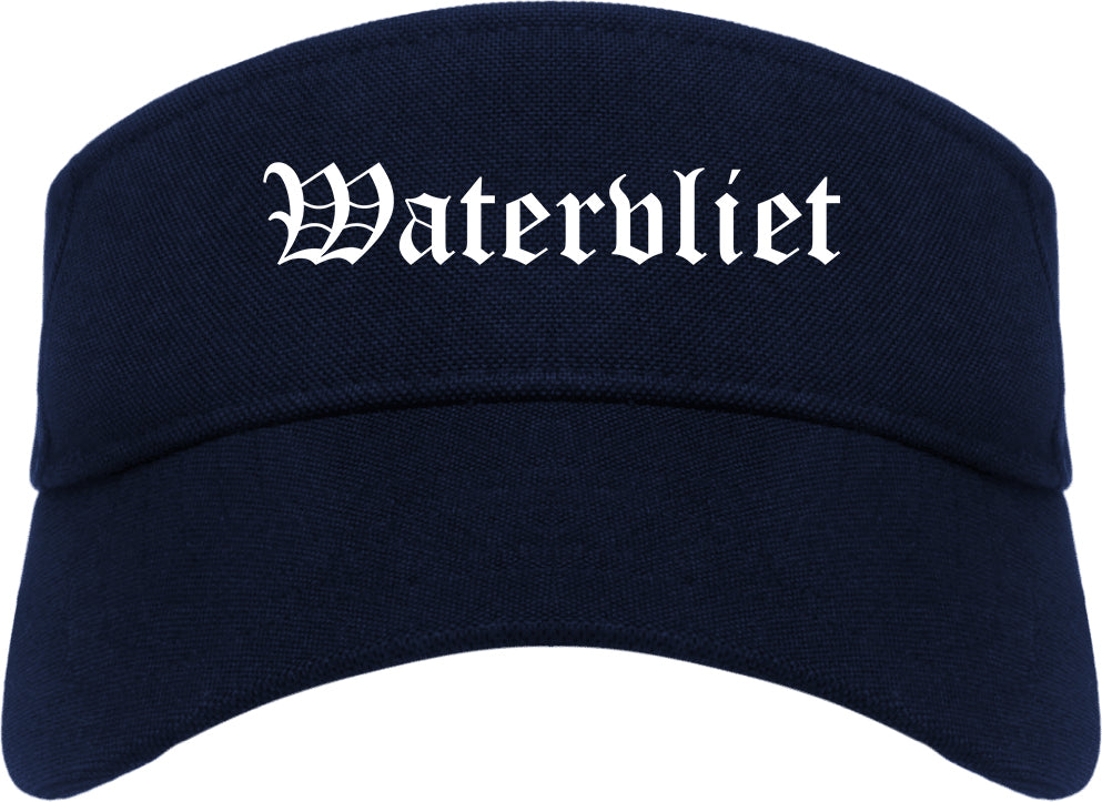 Watervliet New York NY Old English Mens Visor Cap Hat Navy Blue