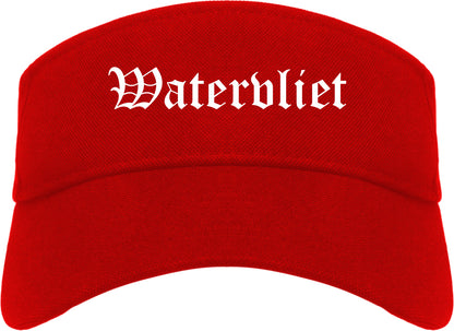 Watervliet New York NY Old English Mens Visor Cap Hat Red