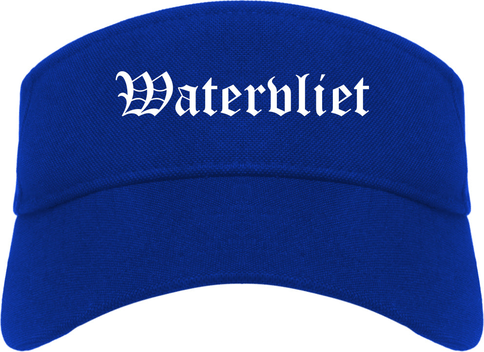 Watervliet New York NY Old English Mens Visor Cap Hat Royal Blue