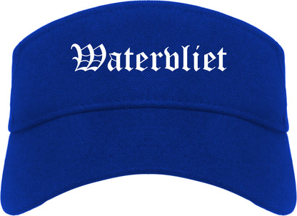 Watervliet New York NY Old English Mens Visor Cap Hat Royal Blue