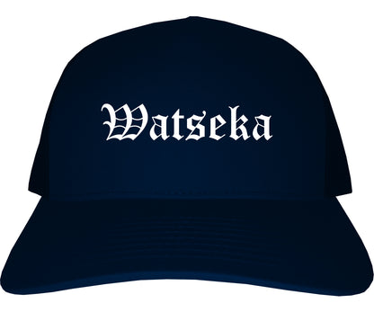 Watseka Illinois IL Old English Mens Trucker Hat Cap Navy Blue