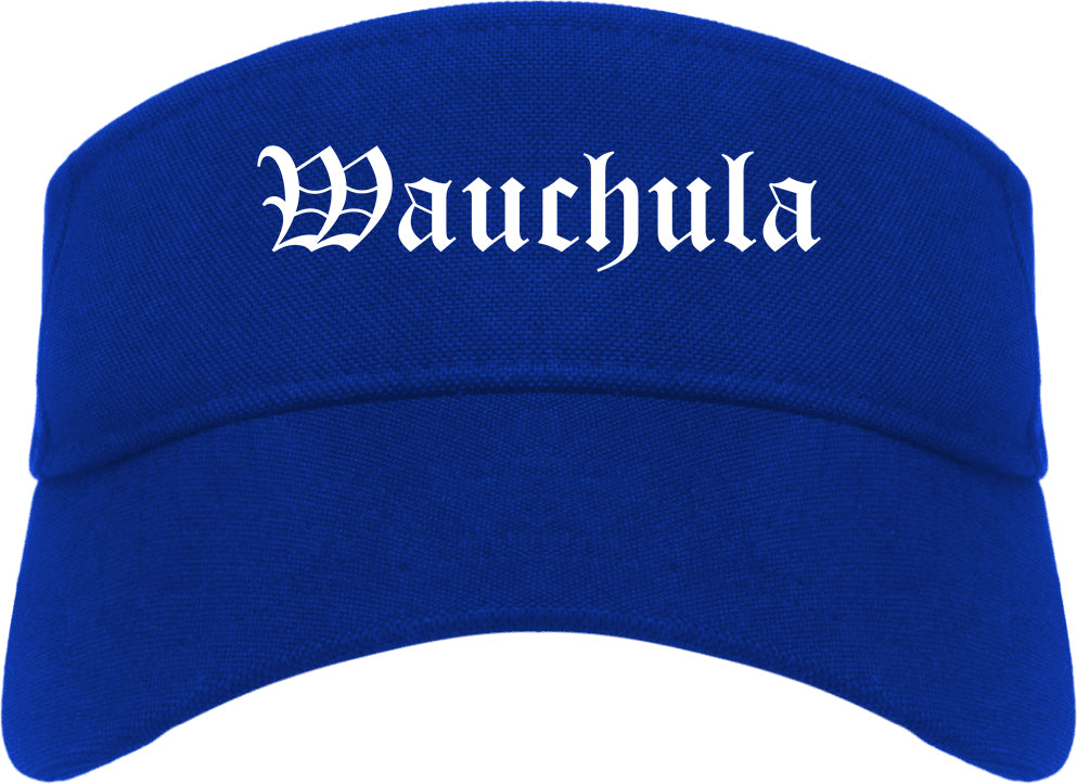 Wauchula Florida FL Old English Mens Visor Cap Hat Royal Blue