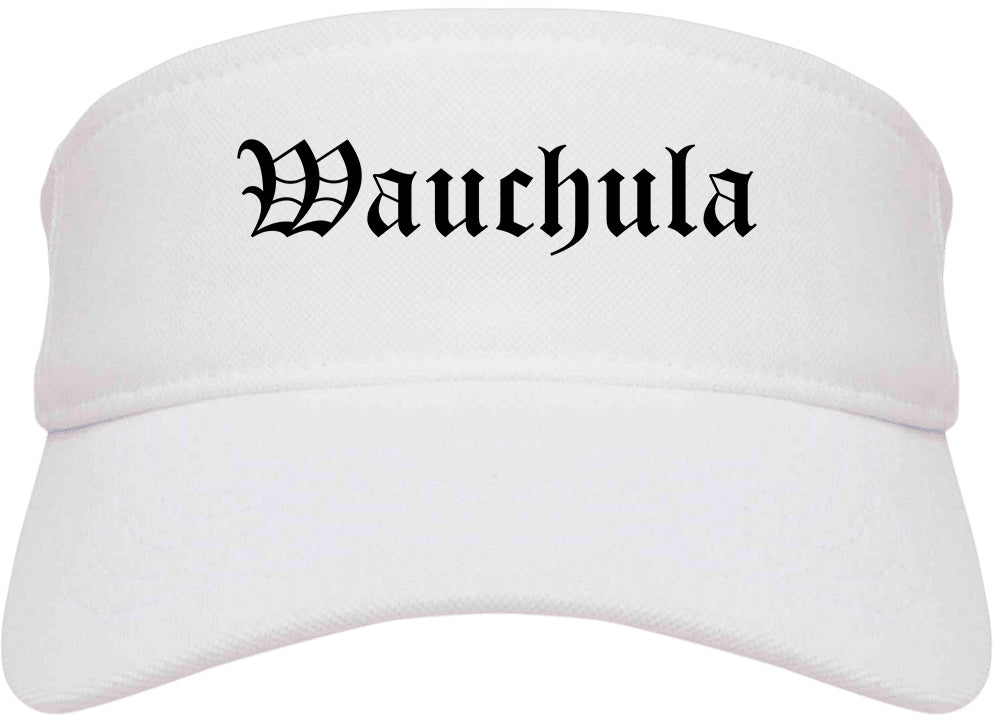 Wauchula Florida FL Old English Mens Visor Cap Hat White