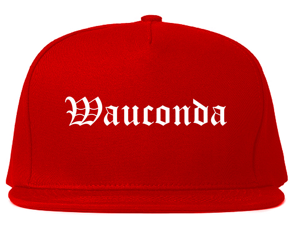Wauconda Illinois IL Old English Mens Snapback Hat Red