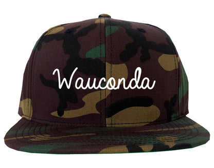 Wauconda Illinois IL Script Mens Snapback Hat Army Camo