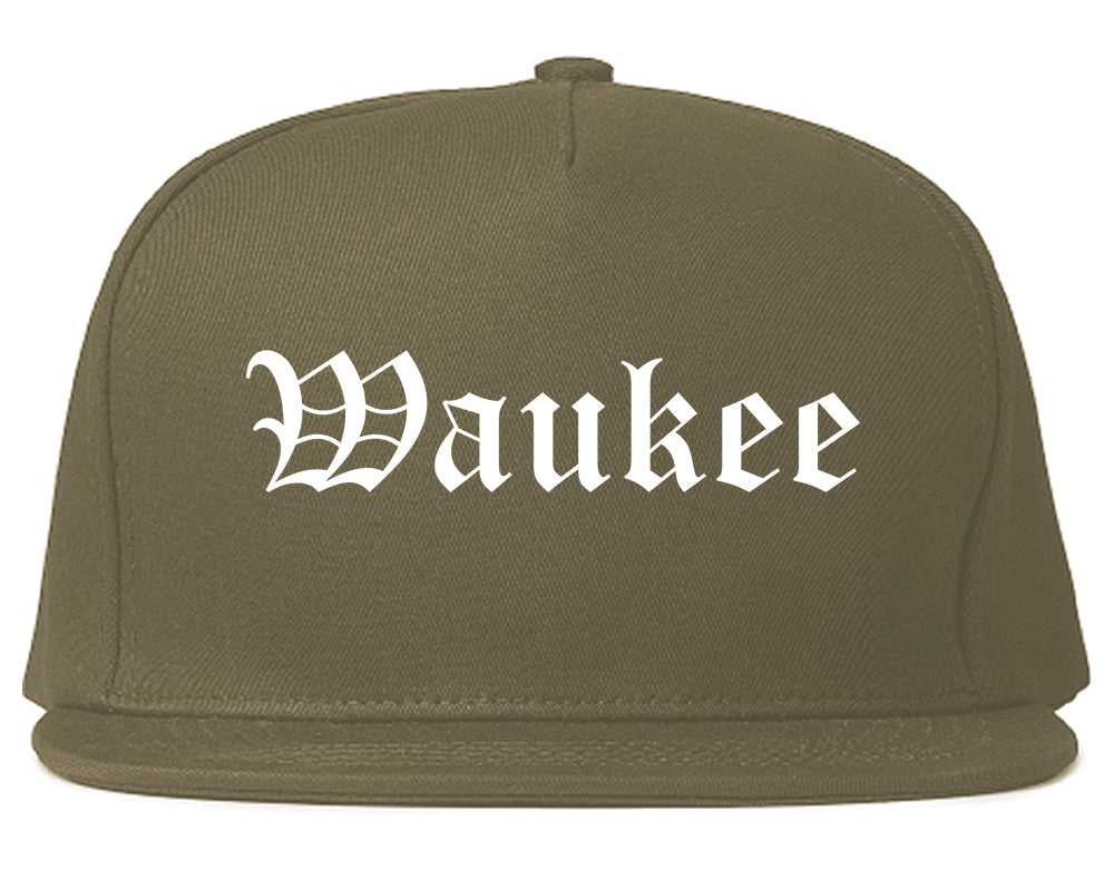Waukee Iowa IA Old English Mens Snapback Hat Grey