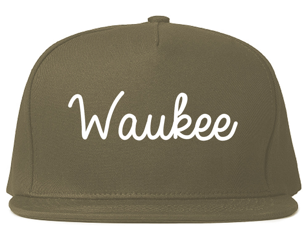 Waukee Iowa IA Script Mens Snapback Hat Grey