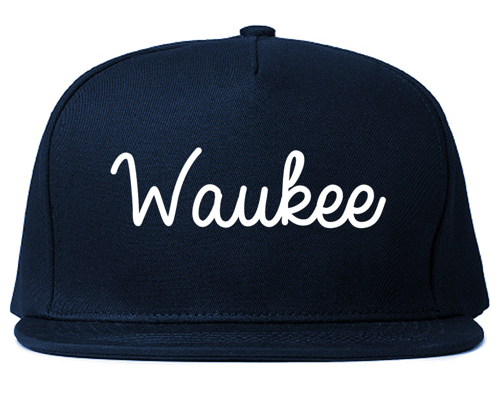Waukee Iowa IA Script Mens Snapback Hat Navy Blue