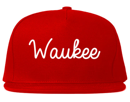 Waukee Iowa IA Script Mens Snapback Hat Red