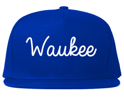 Waukee Iowa IA Script Mens Snapback Hat Royal Blue