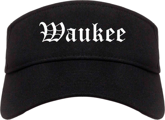 Waukee Iowa IA Old English Mens Visor Cap Hat Black