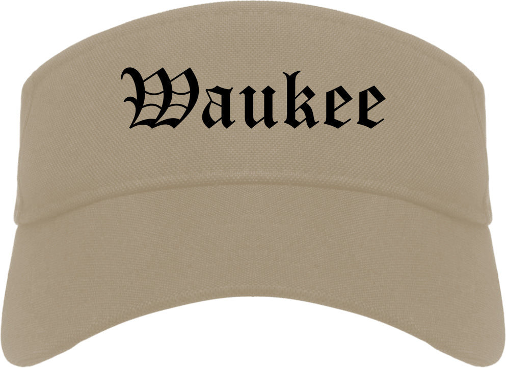 Waukee Iowa IA Old English Mens Visor Cap Hat Khaki