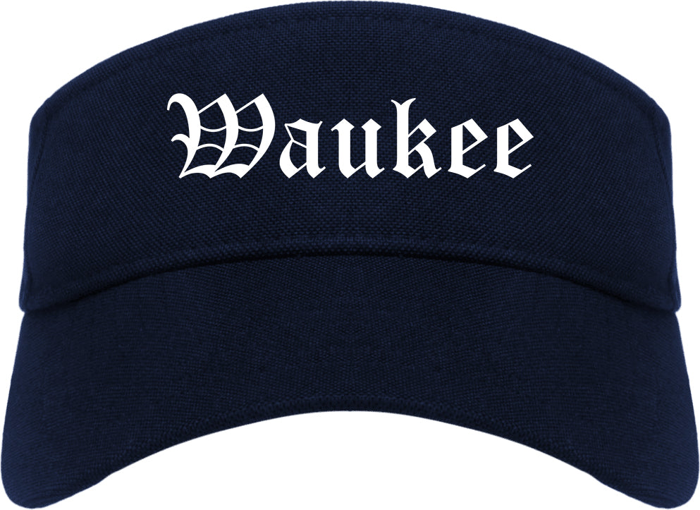 Waukee Iowa IA Old English Mens Visor Cap Hat Navy Blue