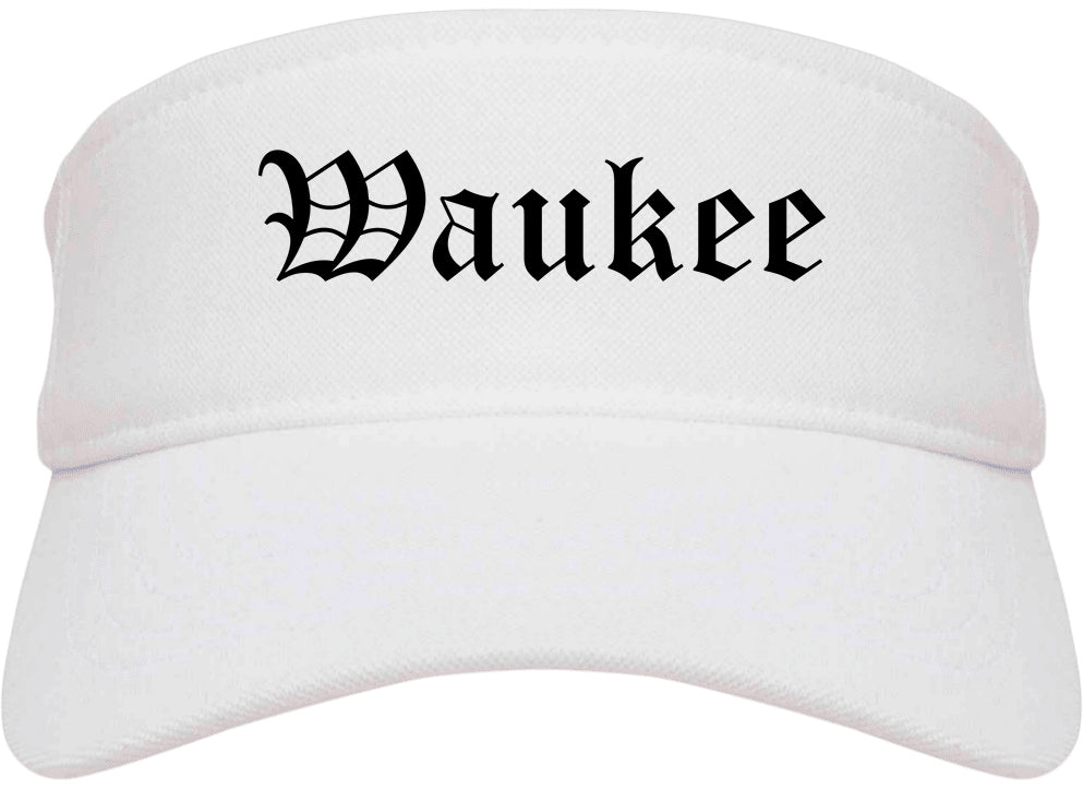 Waukee Iowa IA Old English Mens Visor Cap Hat White