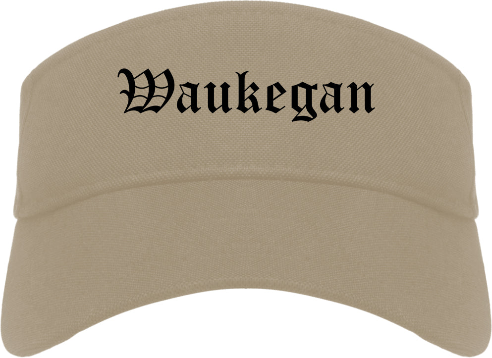 Waukegan Illinois IL Old English Mens Visor Cap Hat Khaki