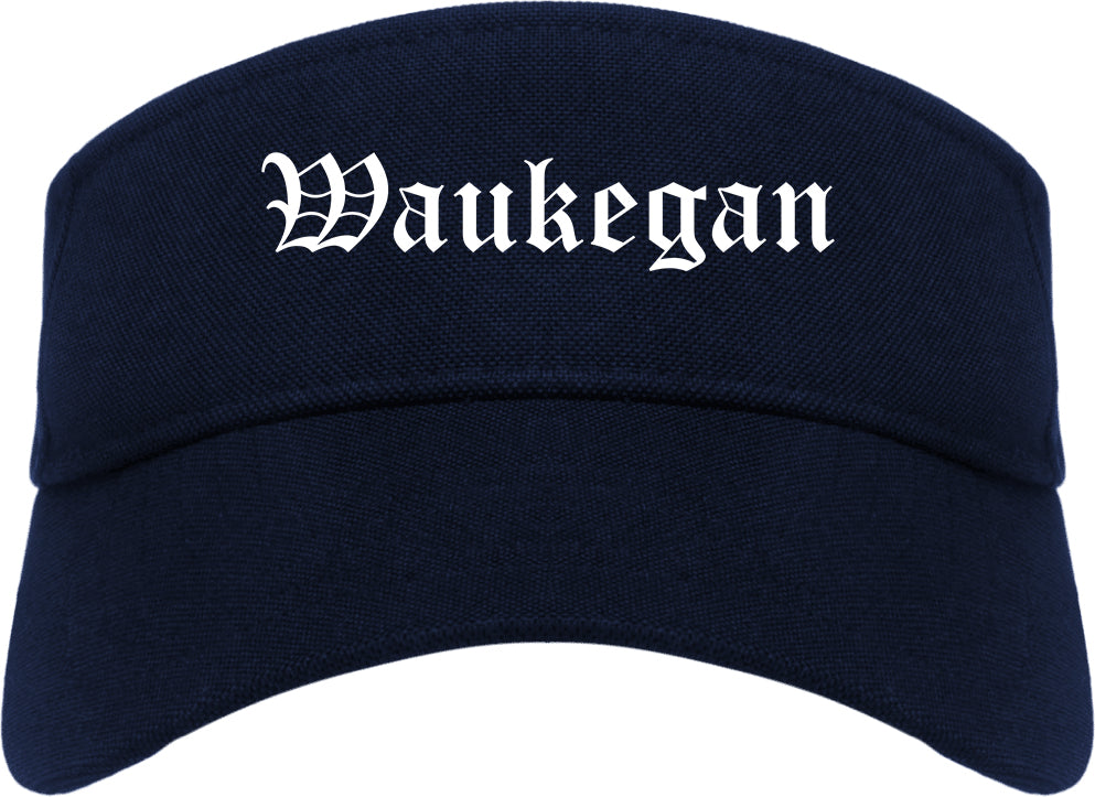 Waukegan Illinois IL Old English Mens Visor Cap Hat Navy Blue