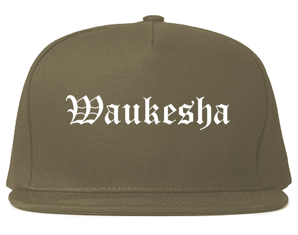 Waukesha Wisconsin WI Old English Mens Snapback Hat Grey