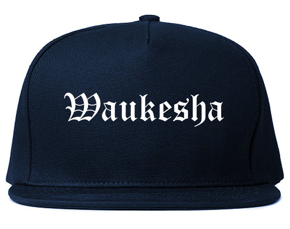 Waukesha Wisconsin WI Old English Mens Snapback Hat Navy Blue