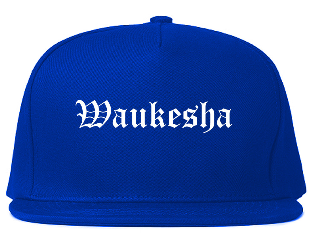 Waukesha Wisconsin WI Old English Mens Snapback Hat Royal Blue