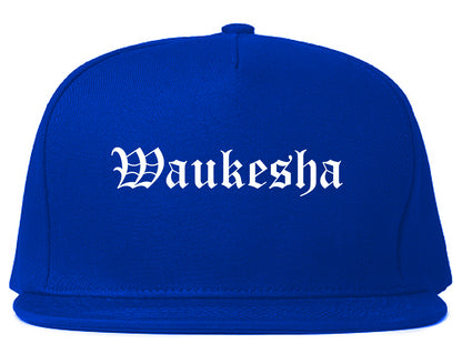 Waukesha Wisconsin WI Old English Mens Snapback Hat Royal Blue