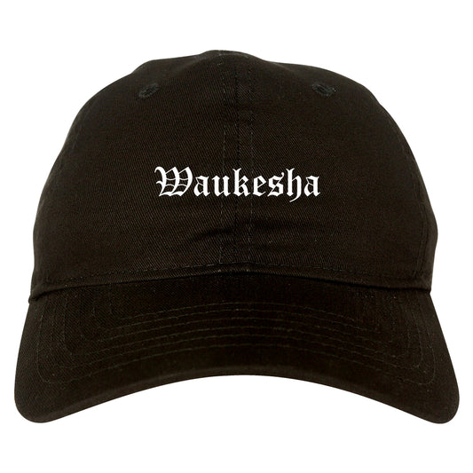 Waukesha Wisconsin WI Old English Mens Dad Hat Baseball Cap Black