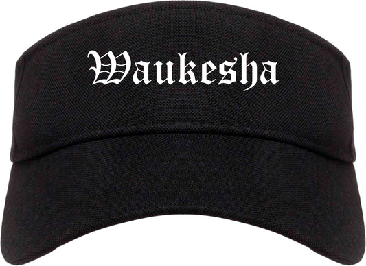 Waukesha Wisconsin WI Old English Mens Visor Cap Hat Black