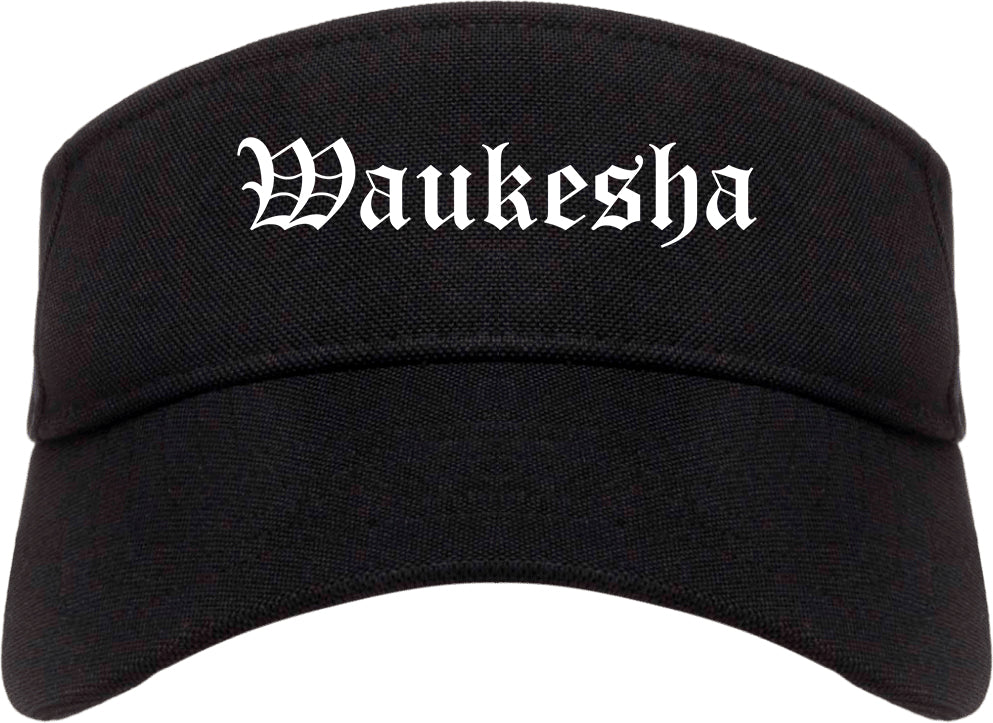 Waukesha Wisconsin WI Old English Mens Visor Cap Hat Black