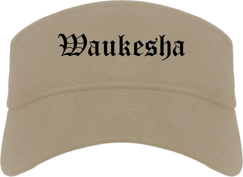 Waukesha Wisconsin WI Old English Mens Visor Cap Hat Khaki