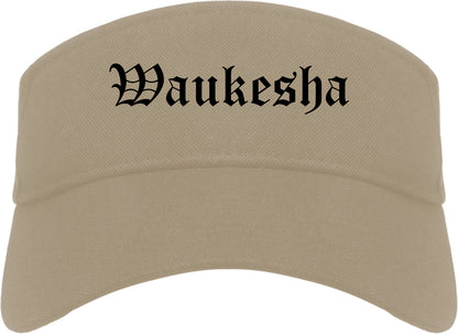 Waukesha Wisconsin WI Old English Mens Visor Cap Hat Khaki