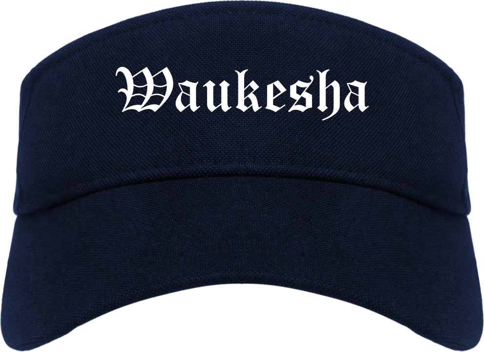 Waukesha Wisconsin WI Old English Mens Visor Cap Hat Navy Blue