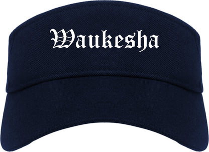 Waukesha Wisconsin WI Old English Mens Visor Cap Hat Navy Blue