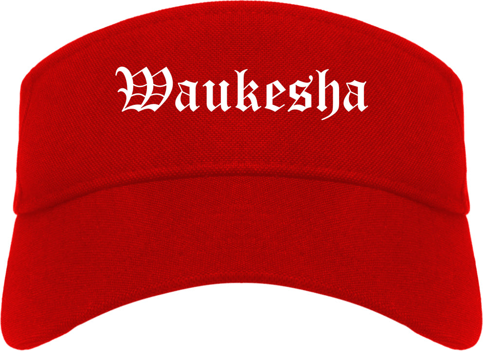 Waukesha Wisconsin WI Old English Mens Visor Cap Hat Red