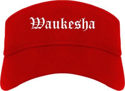 Waukesha Wisconsin WI Old English Mens Visor Cap Hat Red