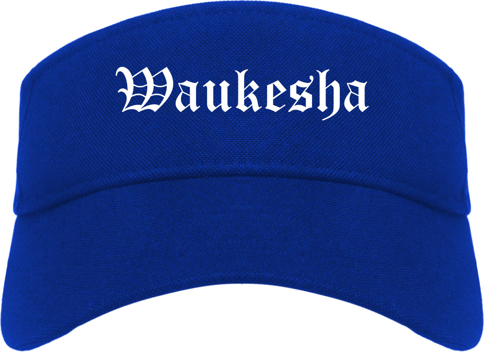 Waukesha Wisconsin WI Old English Mens Visor Cap Hat Royal Blue