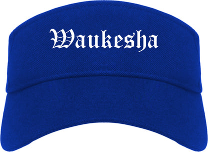 Waukesha Wisconsin WI Old English Mens Visor Cap Hat Royal Blue