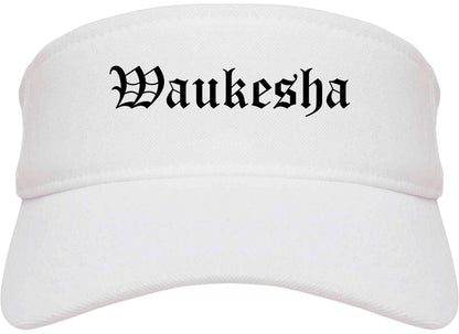 Waukesha Wisconsin WI Old English Mens Visor Cap Hat White